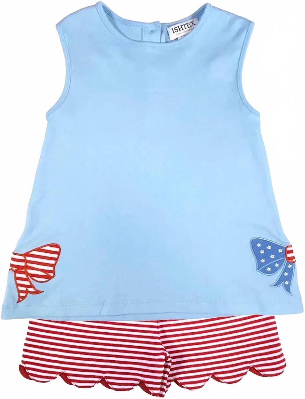 NEW ISHTEX kids' patriotic short set in blue/ red